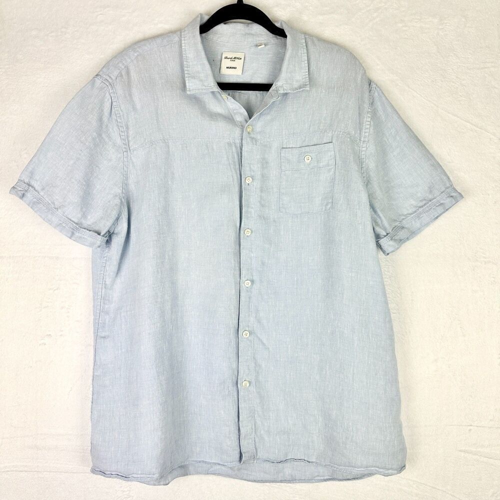Baird McNutt Linen Murano Short Sleeve Button Up Shirt Size XL Light Blue